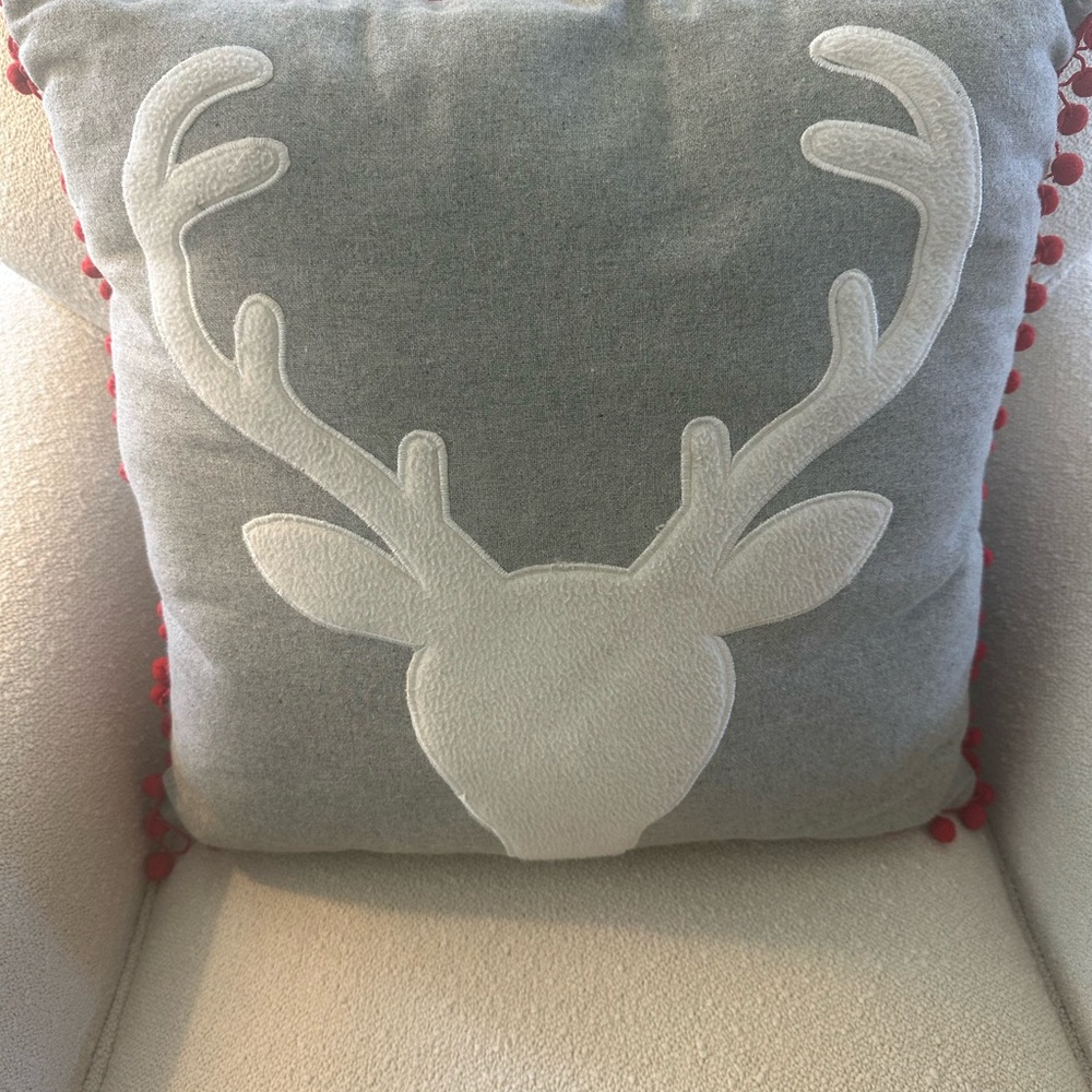 Gray and White Reindeer Holiday Pillow